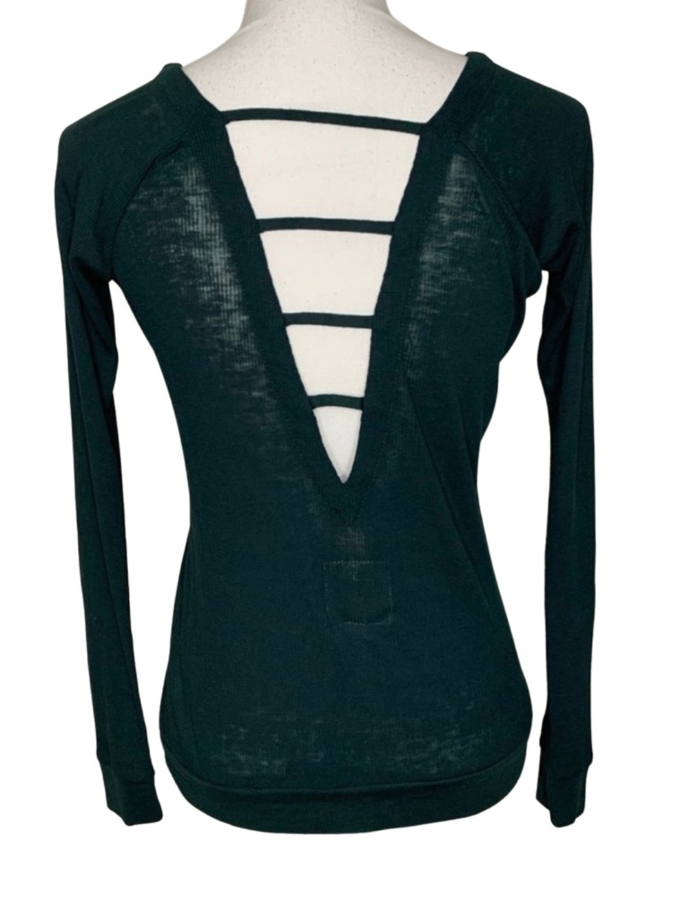 NWT‎ Chaser Cut Out Women Long Sleeve Ribbed Top Small Hunter Green Cotton Blend